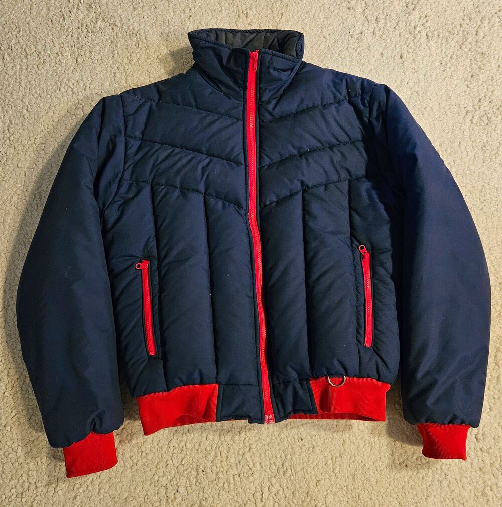 VTG 80s Mt. Robern Down Puffer Jacket Mens Large Blue Red Full Zip Winter Coat